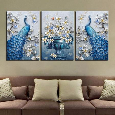 Quadro decorativo mosaico 3 peças Pavão azul luxo orquídea flor borboletas cartaz da arte - NEYRAD Imagem de Quadro decorativo mosaico 3 peças Pavão azul luxo orquídea flor borboletas cartaz da arte