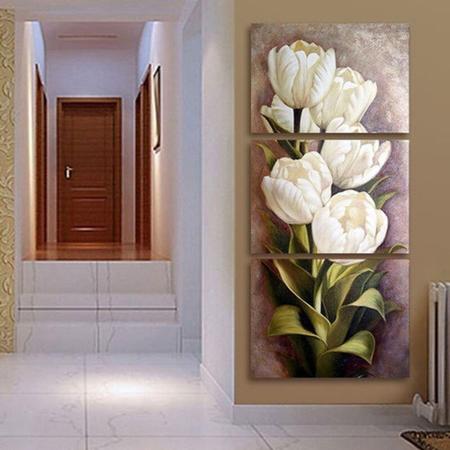 Quadro Decorativo Mosaico 3 Peças Tulipas Brancas.. - NEYRAD Imagem de Quadro Decorativo Mosaico 3 Peças Tulipas Brancas..