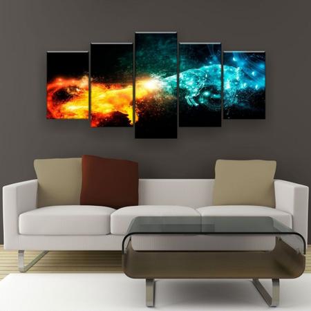 Quadro Decorativo Mosaico 5 Peças Água E Fogo - EXCELÊNCIA-QUADROS