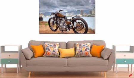 Quadro decorativo desenho moto Harley Davison bege