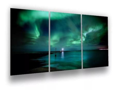 Imagem de Quadro Decorativo Painel Mosaico Mar Farol Aurora Boreal"