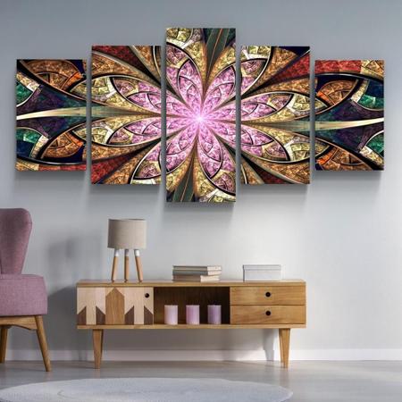 Quadro decorativo paisagem flor mandala rosa abstrato 5 peças - Leron Imagem de Quadro decorativo paisagem flor mandala rosa abstrato 5 peças