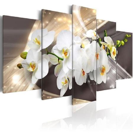 quadro decorativo paisagem flor orquídea branca do fundo marrom sala 5 peças - LERON Imagem de quadro decorativo paisagem flor orquídea branca do fundo marrom sala 5 peças