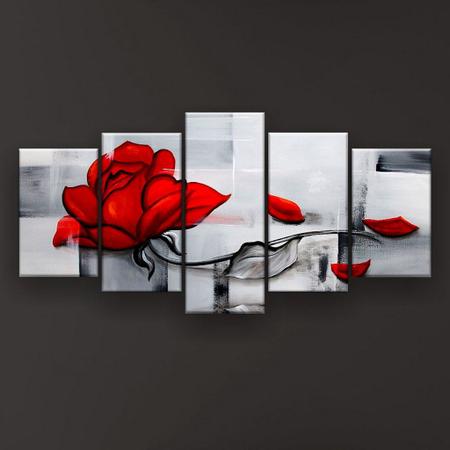 Quadro Decorativo Pintura Rosa Vermelha 129x61 5pc Sala - Império dos Quadros Imagem de Quadro Decorativo Pintura Rosa Vermelha 129x61 5pc Sala