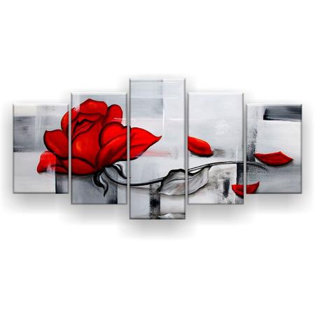Quadro Decorativo Pintura Rosa Vermelha 129x61 5pc Sala - Império dos Quadros Imagem de Quadro Decorativo Pintura Rosa Vermelha 129x61 5pc Sala