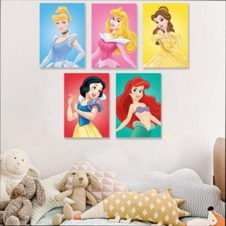 Imagem de Quadro Decorativo Princesas Disney Quarto Menina Kit 5 peças 20x30cm