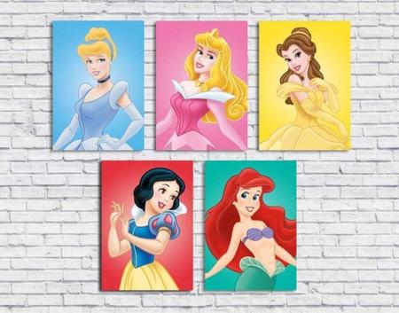 Imagem de Quadro Decorativo Princesas Disney Quarto Menina Kit 5 peças 20x30cm
