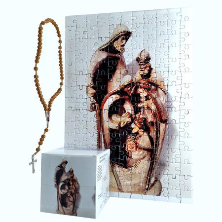 Imagem de Quadro Decorativo Quebra-Cabeça Sagrada Família de 300 peças + Terço Especial