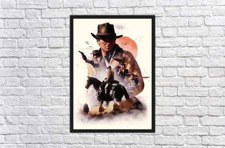 Quadro decorativo com moldura e vidro Red Dead Redemption 2 mapa geek  pôster