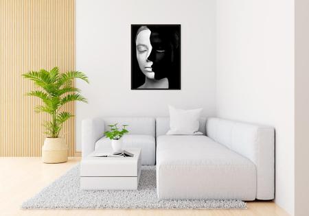 Imagem de Quadro Decorativo Rosto Preto Branco 90x60 Sala Quarto Hall