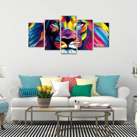 Quadro Decorativo Sala Quarto Escritório Leão Colorido - Casa Colorida Imagem de Quadro Decorativo Sala Quarto Escritório Leão Colorido