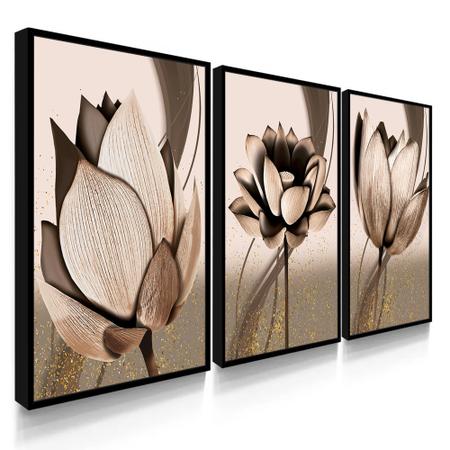 Imagem de Quadro Decorativo Sala Quarto Flor Platina Abstrato Trio