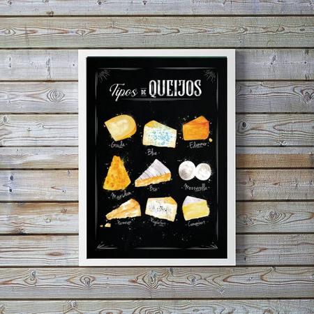 Imagem de Quadro Decorativo Tipos De Queijo 33x24cm - com vidro