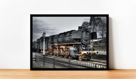 Imagem de Quadro Decorativo Trem Locomotiva Máquinas Paisagem Salas Quartos Escritórios Com Moldura RC047