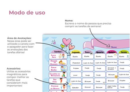 Quadro Educativo De Tarefas Infantil P/ Meninas + 46 Imãs - JB Criações Imagem de Quadro Educativo De Tarefas Infantil P/ Meninas + 46 Imãs