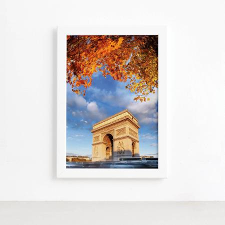 Imagem de Quadro Foto Paris Arco Triunfo Flores Moldura Branca 22x32