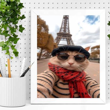 Imagem de Quadro Foto Selfie Gata Em Paris 24x18cm