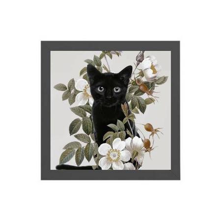 Quadro Gato Preto Com Flores 20x20cm - Quadros On-line Imagem de Quadro Gato Preto Com Flores 20x20cm
