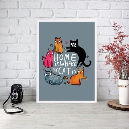 Imagem de Quadro Home Is Where My Cat Is 33X24Cm - Com Vidro