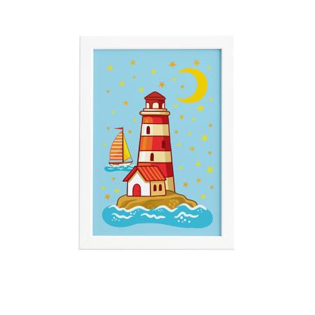 Quadro Infantil Farol do Mar Moldura Branca 22x32cm - Quartinhos Imagem de Quadro Infantil Farol do Mar Moldura Branca 22x32cm