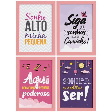 Imagem de Quadro Infantil Frase Menina Moldura Rosa 4un 22x32cm