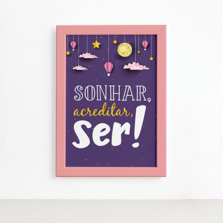 Imagem de Quadro Infantil Frase Menina Moldura Rosa 4un 22x32cm