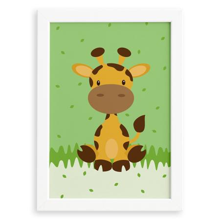 Imagem de Quadro Infantil Safari Girafa Quarto Moldura Branca 22x32
