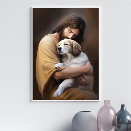 Imagem de Quadro Jesus Beijando Cachorrinho 24X18Cm - Com Vidro