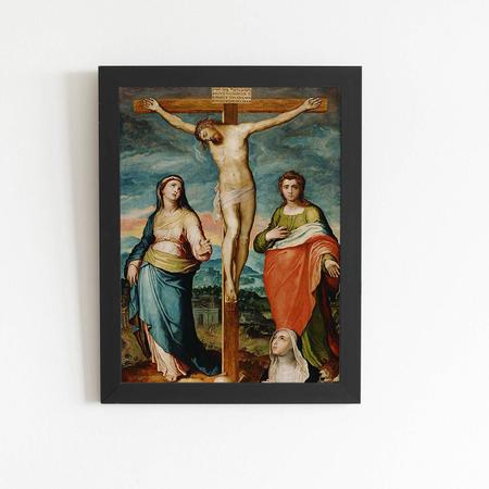 Imagem de Quadro Jesus Cristo Cruz Marco Pino Moldura Preta 60x40cm