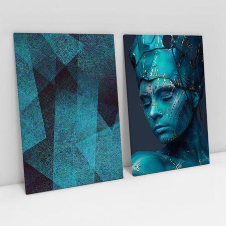 Imagem de Quadro Moderno A Mulher Abstrata Mosaico Decorativo Para Sala Azul Turquesa - Bimper