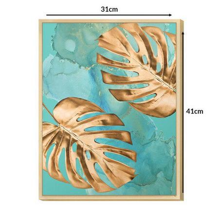 Imagem de Quadro Moderno Decorativo para Sala de Jantar 30x40cm Folha Gold Formas e Azul com Moldura - Hugart