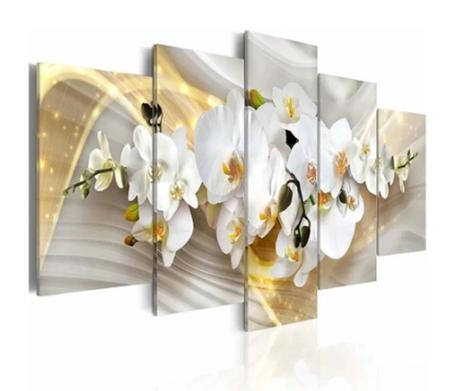 Quadro mosaico 5 peças orquidea dourada abstrato moderno painel para decoração de ambientes - Neyrad Imagem de Quadro mosaico 5 peças orquidea dourada abstrato moderno painel para decoração de ambientes