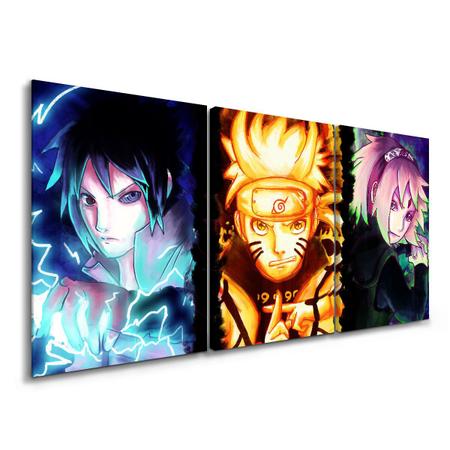 Quadro Decorativo Mosaico 3 peças Anime Naruto Personagens Sasuke