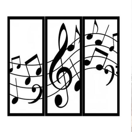 Imagem de Quadro Painel Trio Notas Musicais Sons Música em MDF Vazado para Parede Preto