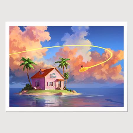 Quadro para Quarto Dragonball Casa do Kame 45x33 A3 - Tudo4Home Imagem de Quadro para Quarto Dragonball Casa do Kame 45x33 A3