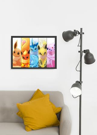 Quadro decorativo com moldura e vidro anime Pokémon Eevee Vaporeon