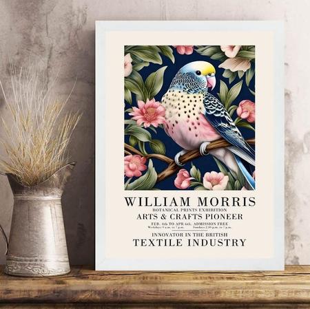 Imagem de Quadro Periquito Flores - William Morris 45X34Cm