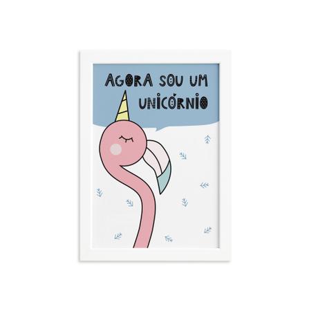 Imagem de Quadro Quarto Bebê Flamingo Unicórnio Mold Branca 22x32cm