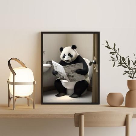 Quadro Urso Panda No Banheiro 33x24cm - com vidro - Quadros On-line Imagem de Quadro Urso Panda No Banheiro 33x24cm - com vidro