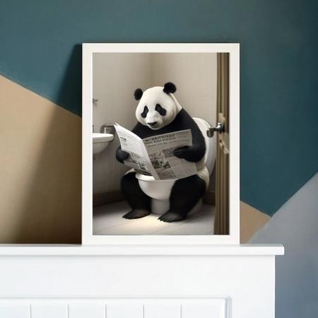 Quadro Urso Panda No Banheiro 33x24cm - com vidro - Quadros On-line Imagem de Quadro Urso Panda No Banheiro 33x24cm - com vidro