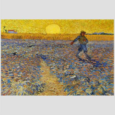 Imagem de Quadro Van Gogh Semeador E O Sol Brilhante Tela Moldura Branca 45X30Cm