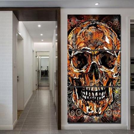 Quadros decorativos 3 peças studio de tatuagem caveira - Neyrad Imagem de Quadros decorativos 3 peças studio de tatuagem caveira