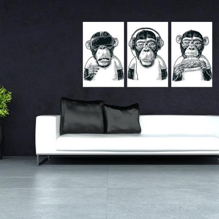 Quadros Decorativos - 3 Telas - Macacos Engraçados - 70x40cm