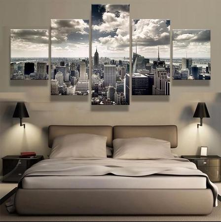 Imagem de Quadros Decorativos 5 Peças Cidades Nova Iorque Edificios