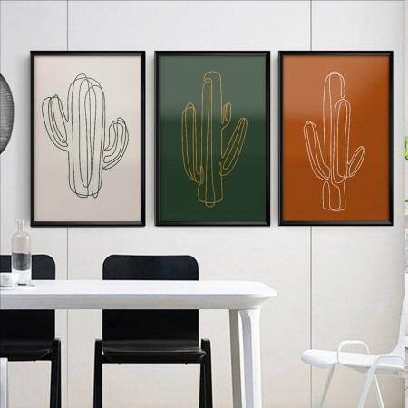 Kit 3 Quadros Decorativos Desenhos de Cactos - Fran Adesivos de Parede