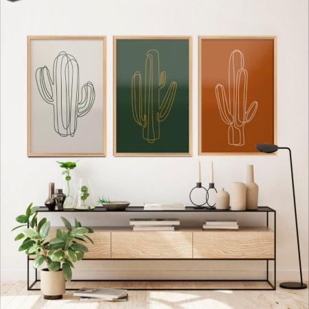 Kit Quadros Placas Decorativos Moderno Retro Desenhos Cactos