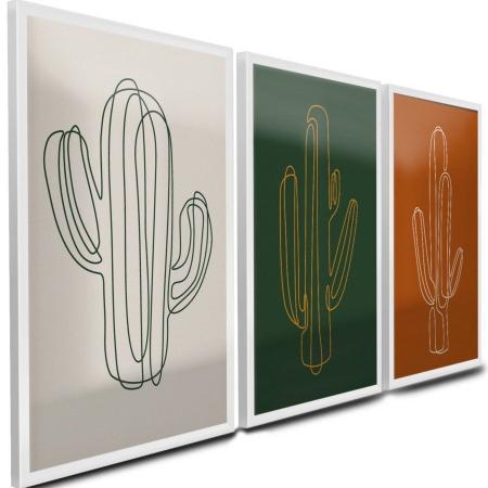 Quadros Decorativos Desenho Cactos Desenhos á Mão Bege Quarto