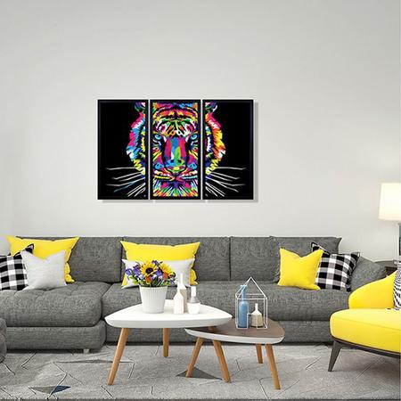 Imagem de Quadros Decorativos em Mosaico com moldura em madeira 103x63 cm e vidro protetor - "Leão de Judá/1"