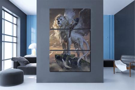 Quadros Decorativos Leão Alado para Sala 3 peças Imagem de Quadros Decorativos Leão Alado para Sala 3 peças