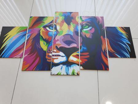 Imagem de Quadros Decorativos Mosaico MDF Leão Judá Colorido 115x60cm